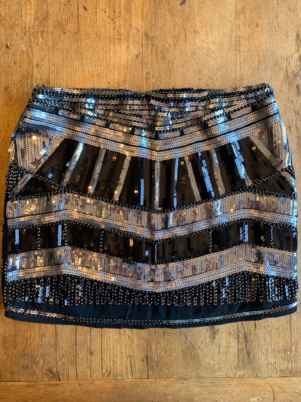 Black Sequin Chevron Mini Skirt - Women